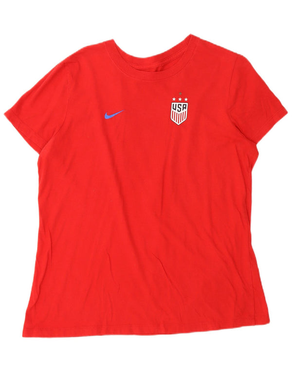 NIKE Mujer USA Graphic Camiseta Top UK 16 Grande Rojo Algodón
