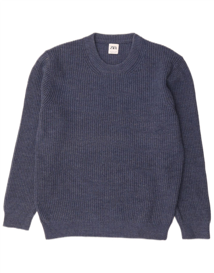 Zara Hombre Jersey De Cuello Redondo Jersey Grande Acrílico Azul