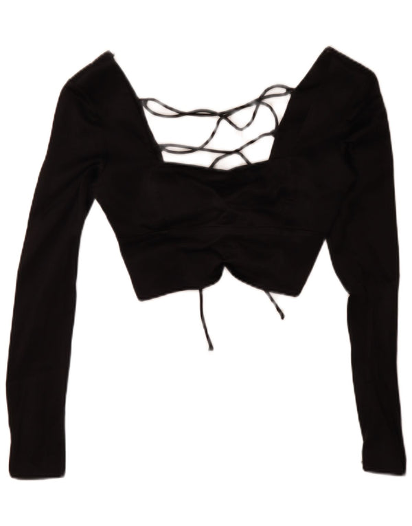 Zara Mujer Crop Top De Manga Larga UK 6 XS Viscosa Negra