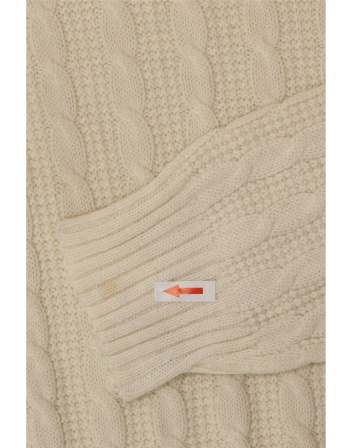 Vintage hombres cuello redondo jersey suéter medio apagado blanco