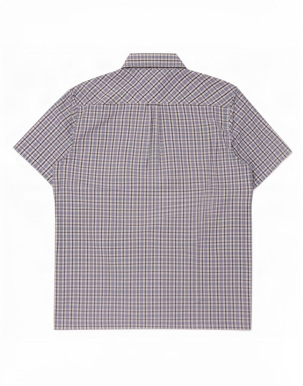 Ben Sherman Camisa de manga corta para hombre de algodón a cuadros azul grande