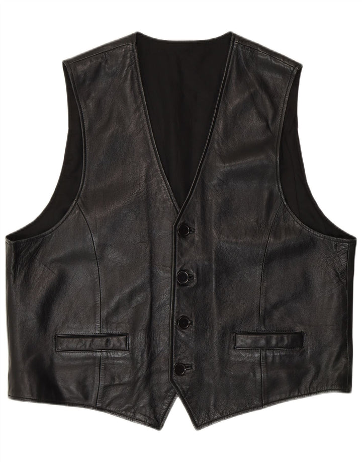 C&A Chaleco de cuero para hombre XL Cuero negro