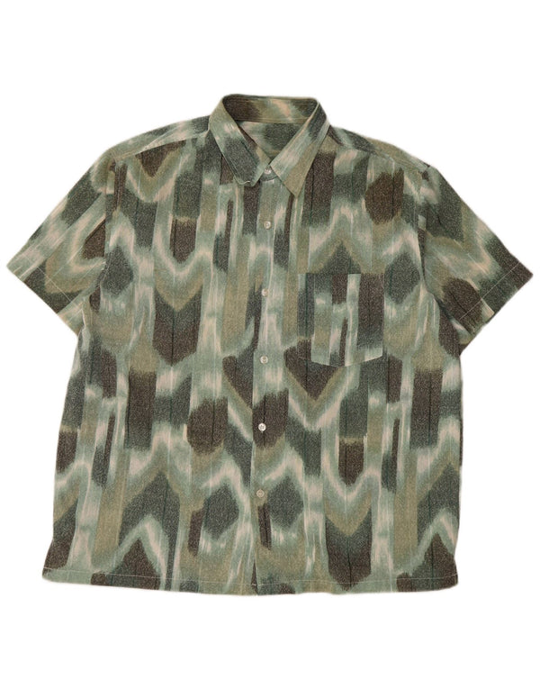 VINTAGE Mens Short Sleeve Shirt Large Green Geometric