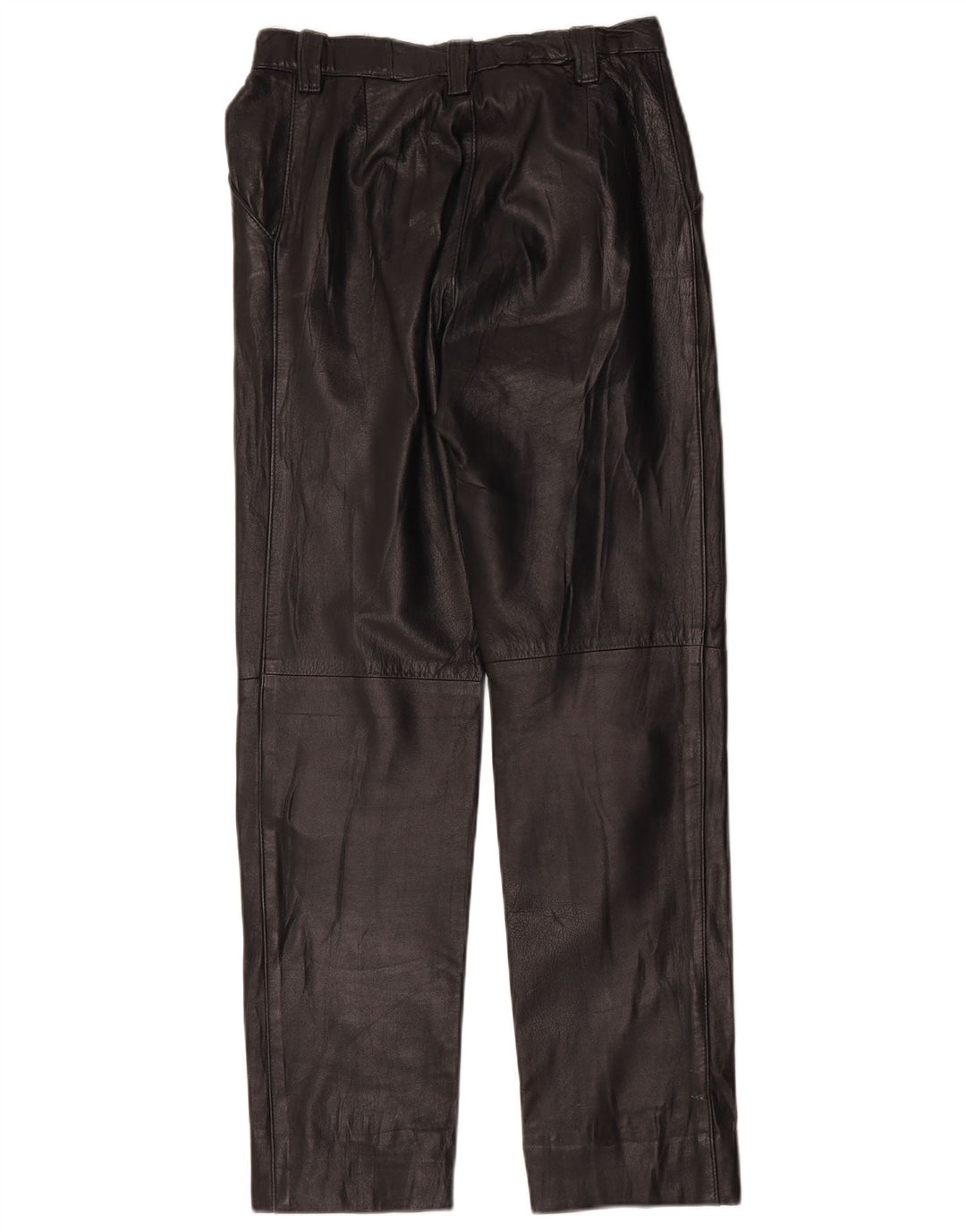 Pantalones de cuero rectos vintage para mujer W28 L28 Negro