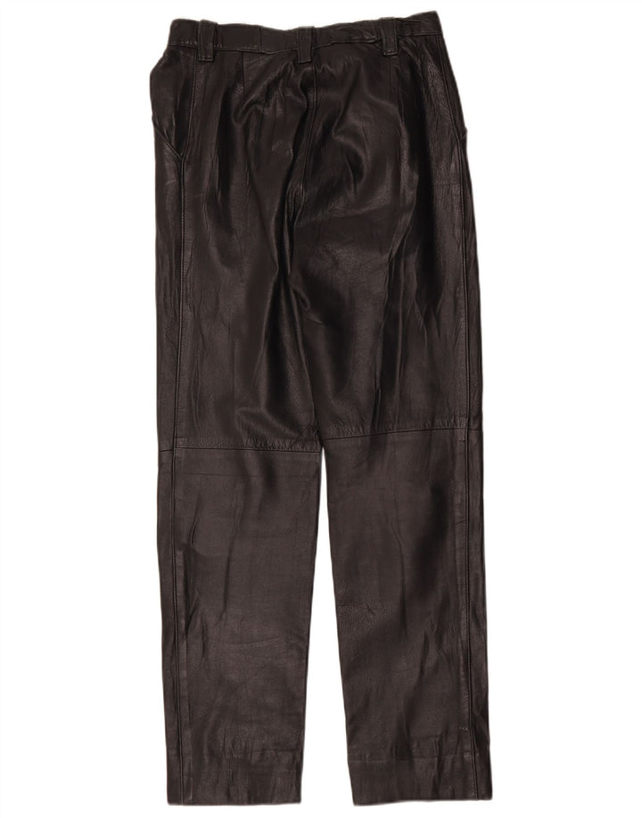 Pantalones de cuero rectos vintage para mujer W28 L28 Negro