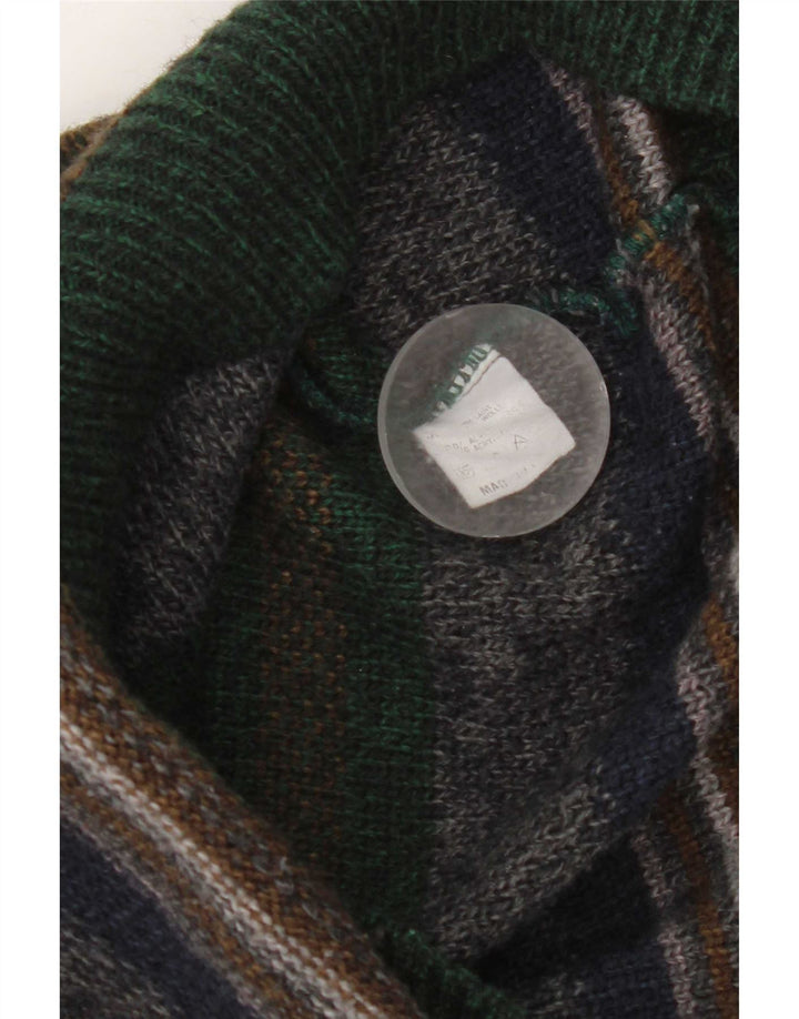 Vintage hombres sin mangas Cardigan suéter medio multicolor lana a rayas