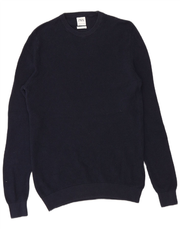 Zara Hombre Jersey Cuello Redondo Jersey Medio Azul Marino Algodón