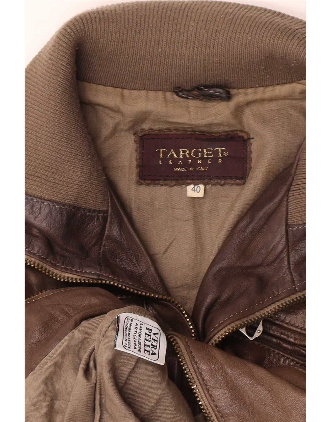 Vintage mujer crop chaqueta de cuero IT 40 pequeño marrón