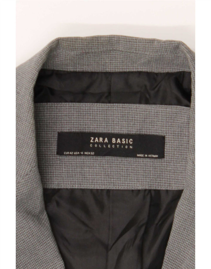 Zara Chaqueta Blazer De 1 Botón Para Mujer EU 42 Poliéster De Pata De Gallo Gris Grande