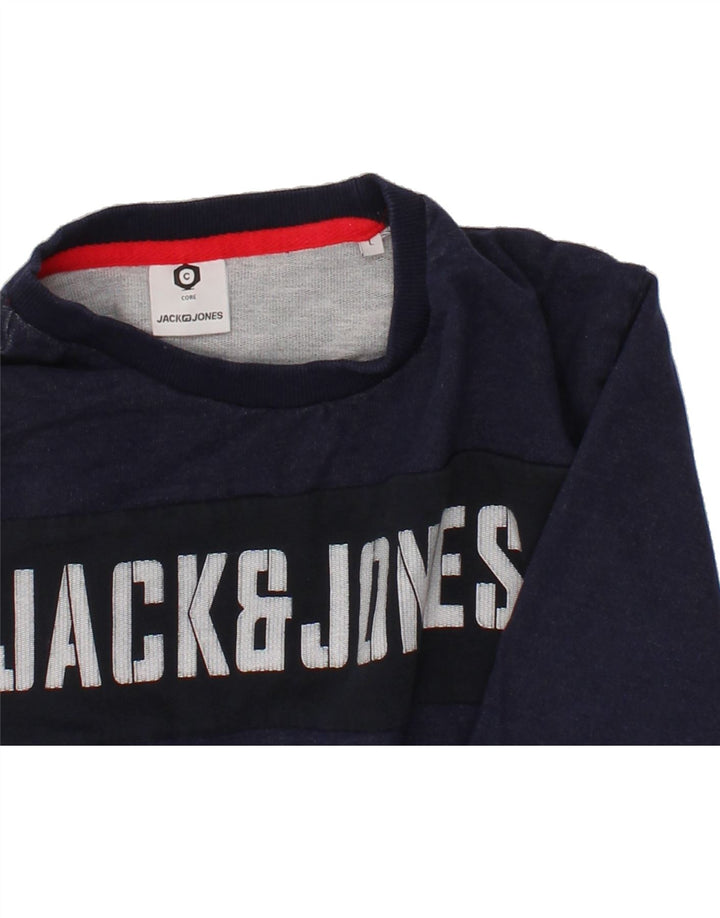JACK & JONES Mens Graphic Sweatshirt Jumper Large Navy Blue Cotton Vintage Jack & Jones and Second-Hand Jack & Jones from Messina Hembry 