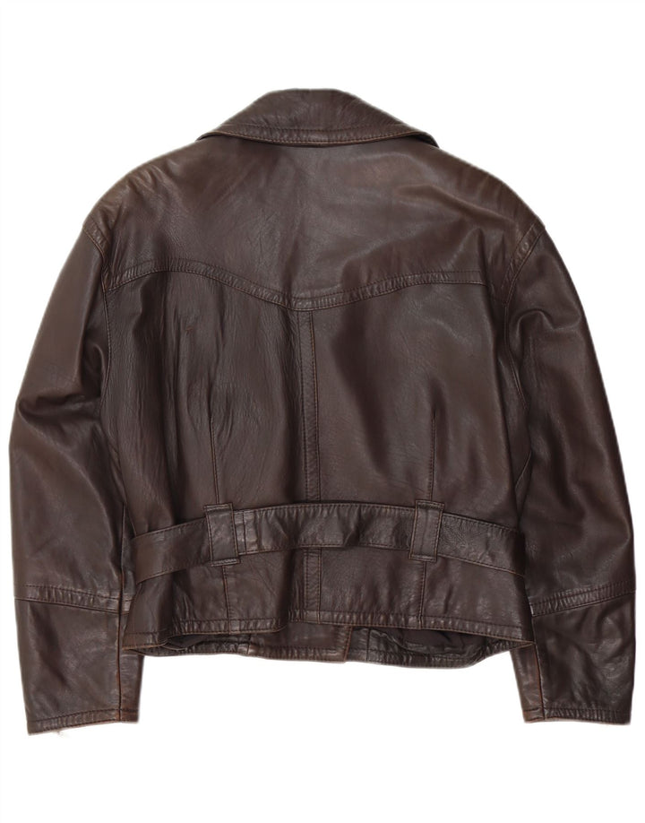 Vintage mujer cuero biker chaqueta EU 40 cuero marrón medio