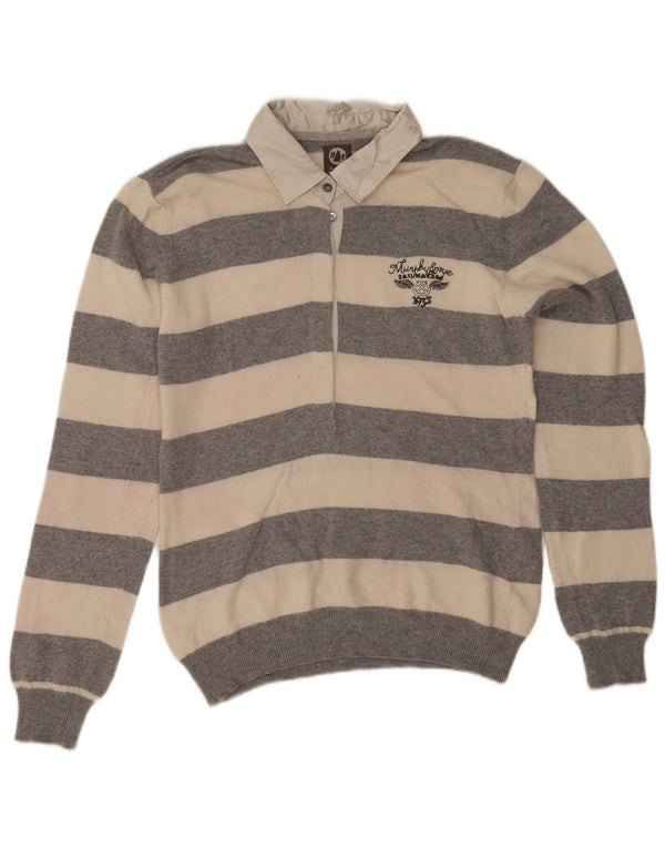 Murphy & Nye Suéter tipo jersey con cuello tipo polo para mujer, talla 40, talla grande, color gris a rayas