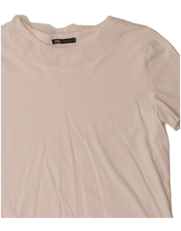 Zara Mujer Crop Camiseta Top UK 12 Medium Blanco