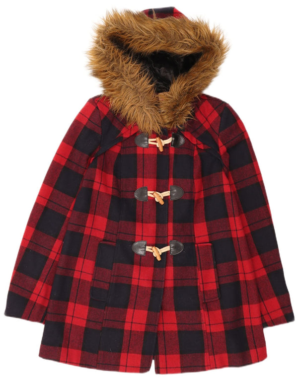 MISS SELFRIDGE Chaqueta de lona con capucha para mujer UK 6 XS Lana a cuadros roja