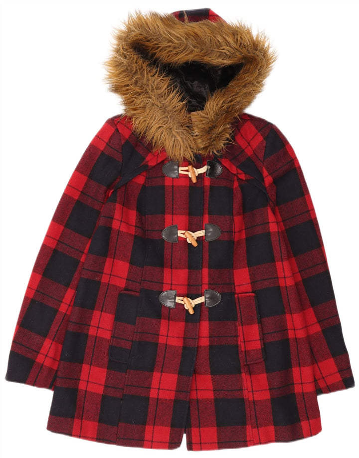 MISS SELFRIDGE Chaqueta de lona con capucha para mujer UK 6 XS Lana a cuadros roja