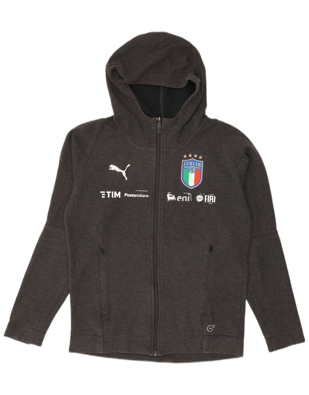 PUMA Italia Graphic Zip Sudadera con capucha para hombre, talla pequeña, algodón gris