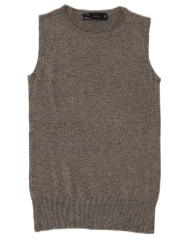 Zara Womens Vest Tank Top UK 8 Small Grey Rayon