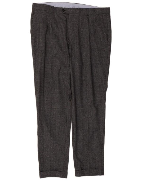 Massimo Dutti Pantalón Traje Hombre Pegged EU 48 XL W38 L32 Gris Cuadros Algodón