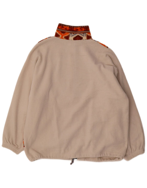 Vintage hombres zip cuello polar jumper XL blanco geométrico