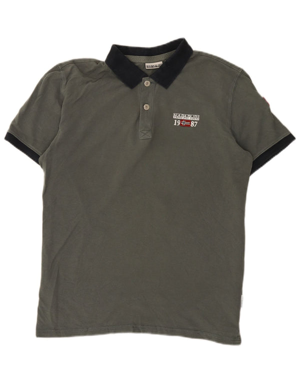 Napapijri Polo para hombre de algodón con bloques de color gris grande