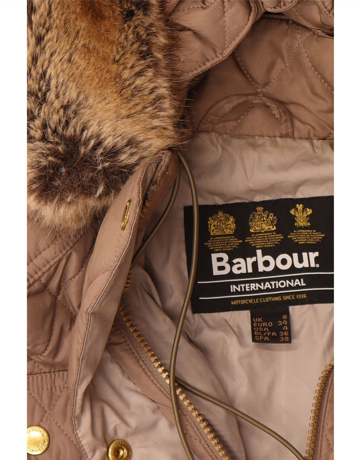 BARBOUR Abrigo acolchado con capucha para mujer Reino Unido 8 Pequeño Poliéster beige