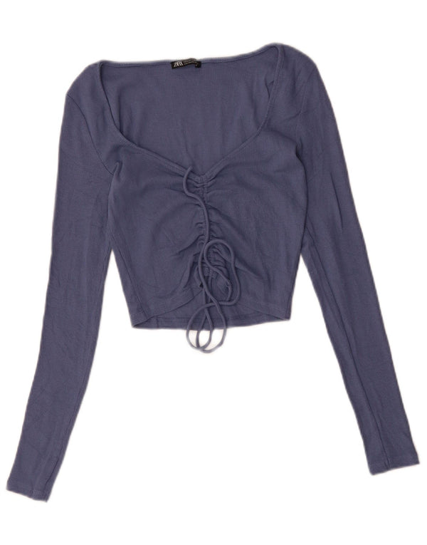 ZARA Mujer Crop Top Manga Larga UK 42 Algodón Azul Medio