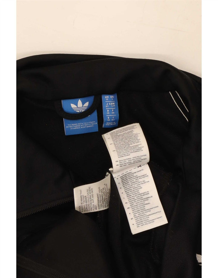 Adidas Mujer Gráfico Chándal Top Chaqueta UK 10 Pequeño Poliéster Negro