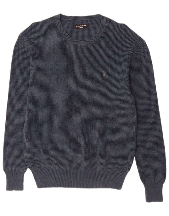 All Saints Jersey de cuello redondo para hombre, jersey de algodón azul marino mediano