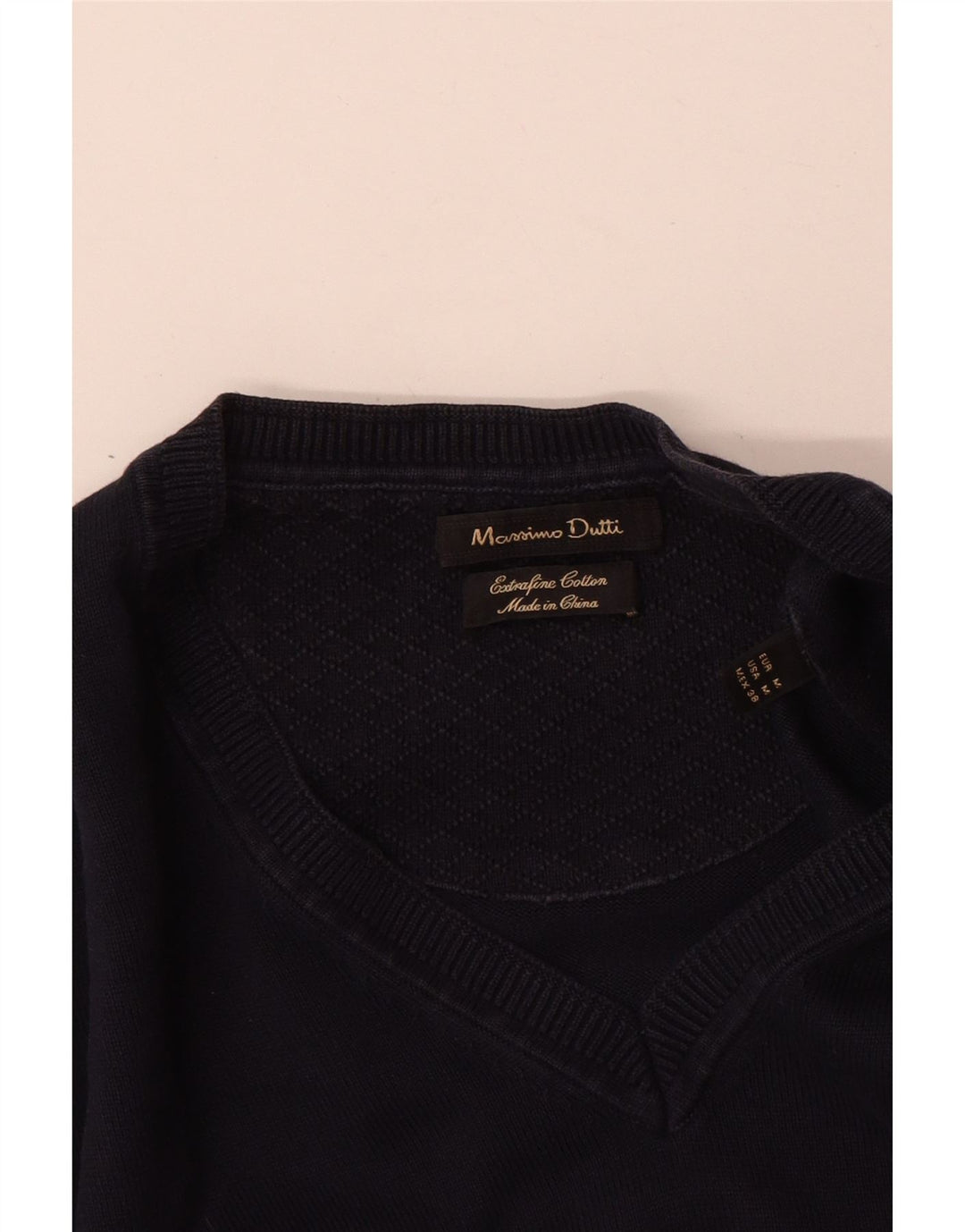 Zara Hombre Jersey Con Cuello En V Jersey Medio Azul Marino Algodón