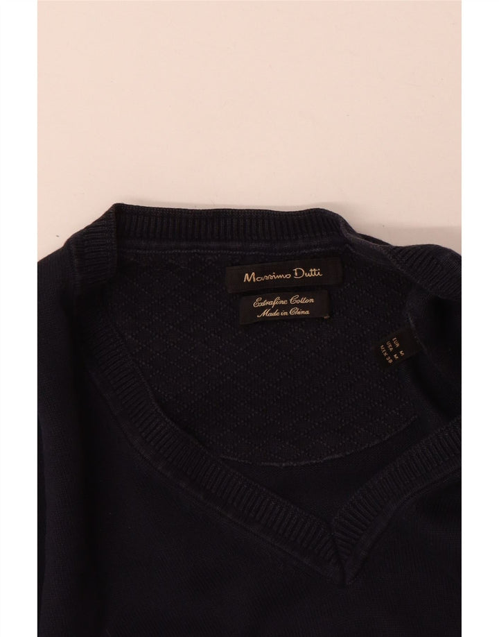 Zara Hombre Jersey Con Cuello En V Jersey Medio Azul Marino Algodón