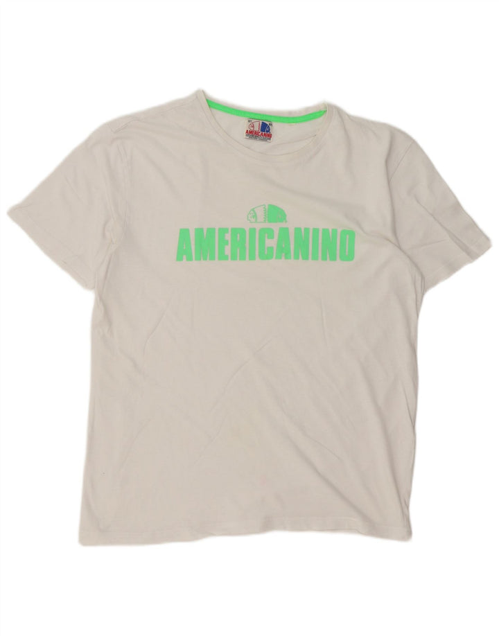 Americanino Mens Regular Graphic Camiseta Top Medio Algodón Blanco