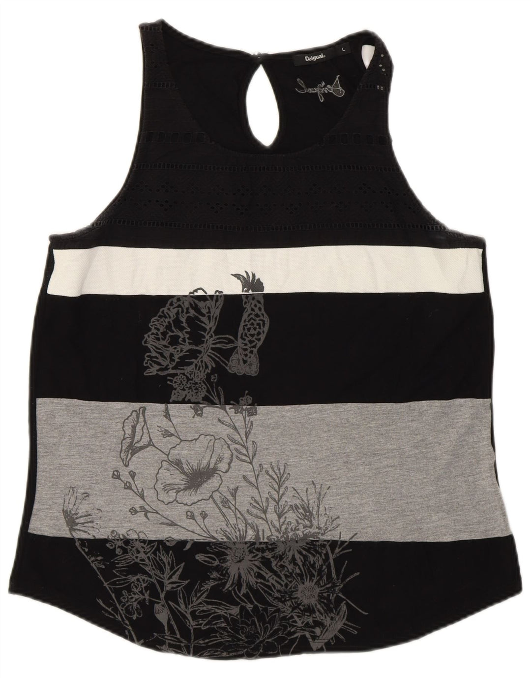 DESIGUAL Top sin mangas gráfico para mujer UK 40 Large Black Stripes