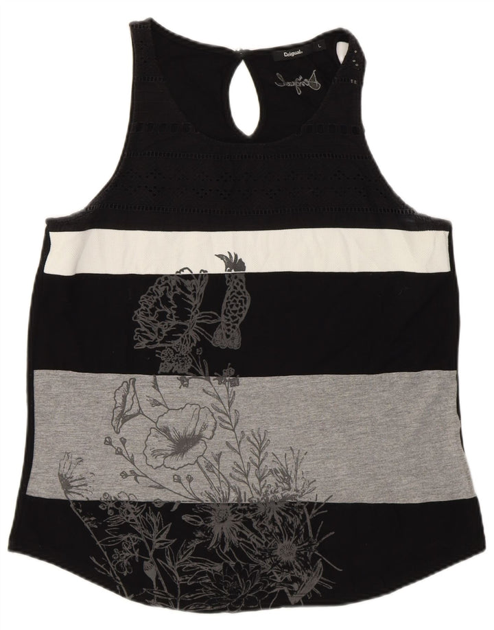 DESIGUAL Top sin mangas gráfico para mujer UK 40 Large Black Stripes