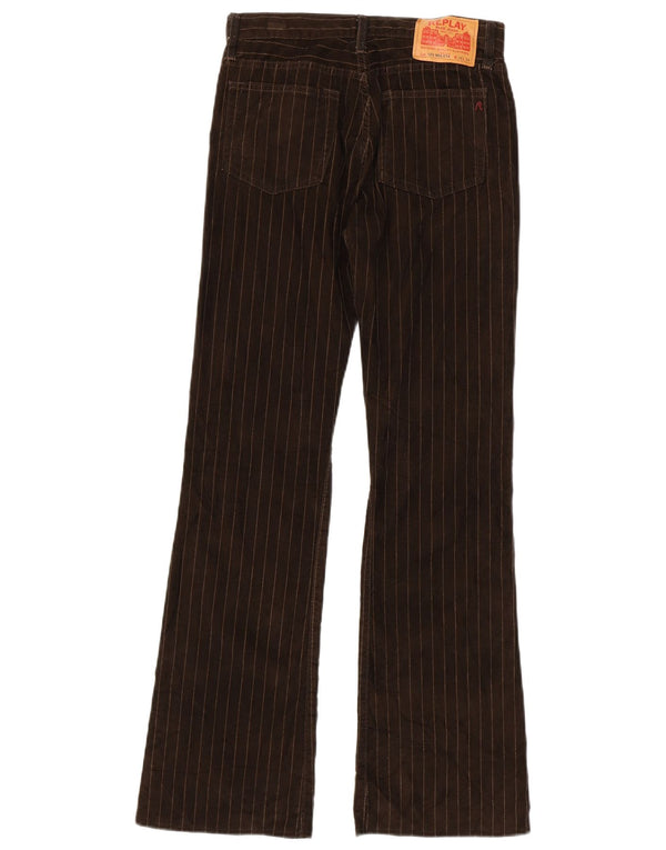 Pantalones casuales con corte bota para mujer Replay W28 L34 Poliéster a rayas marrones
