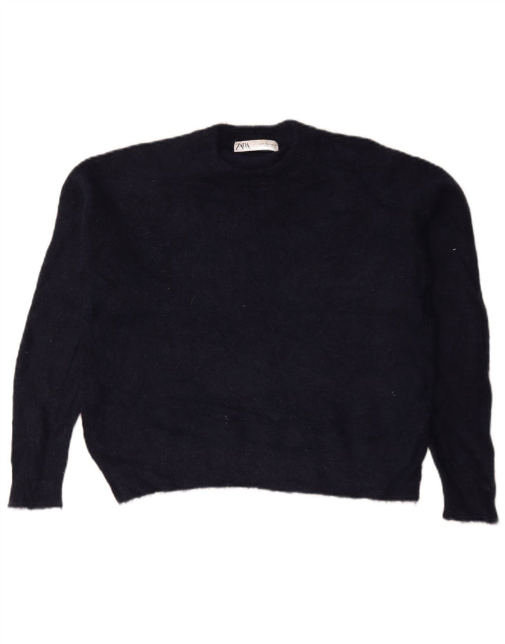 Zara Mujer Suéter De Cuello Redondo De Gran Tamaño UK 10 Small Azul Marino
