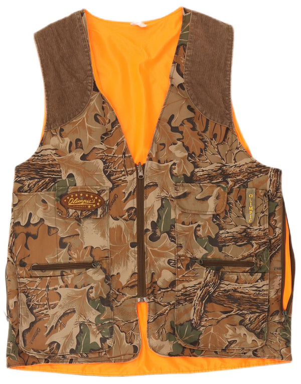 Vintage hombres utilidad Gilet Reino Unido 42 XL algodón de camuflaje multicolor