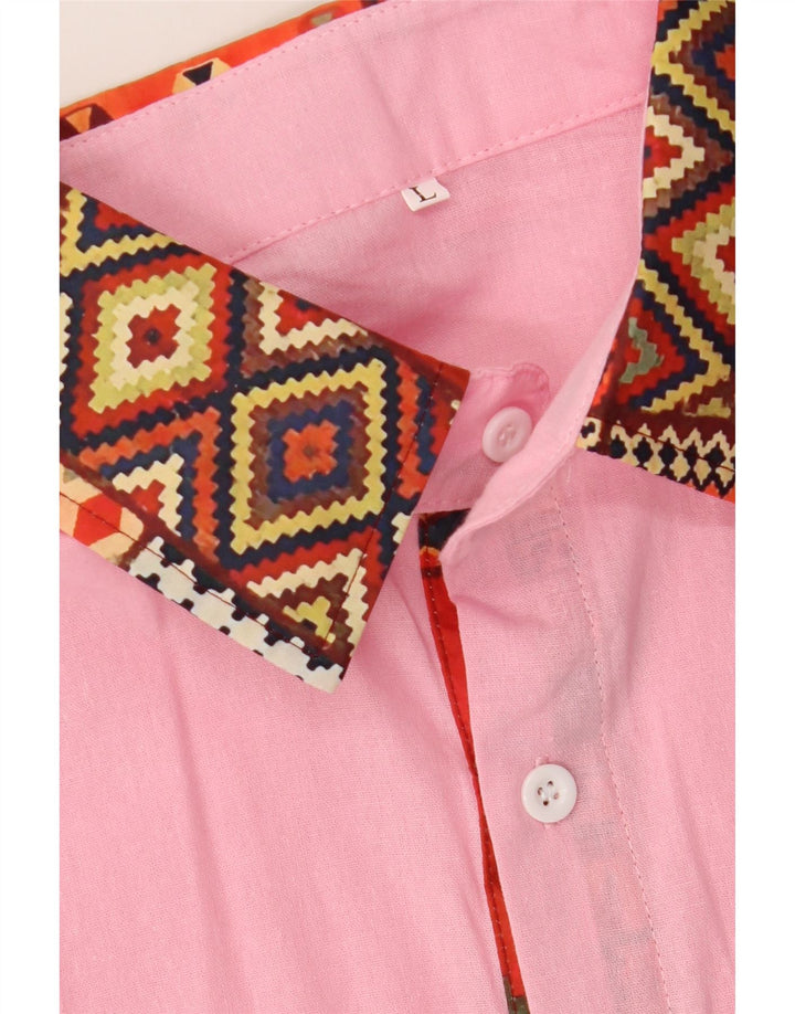 VINTAGE Mens Short Sleeve Shirt Large Pink Geometric Vintage Vintage and Second-Hand Vintage from Messina Hembry 