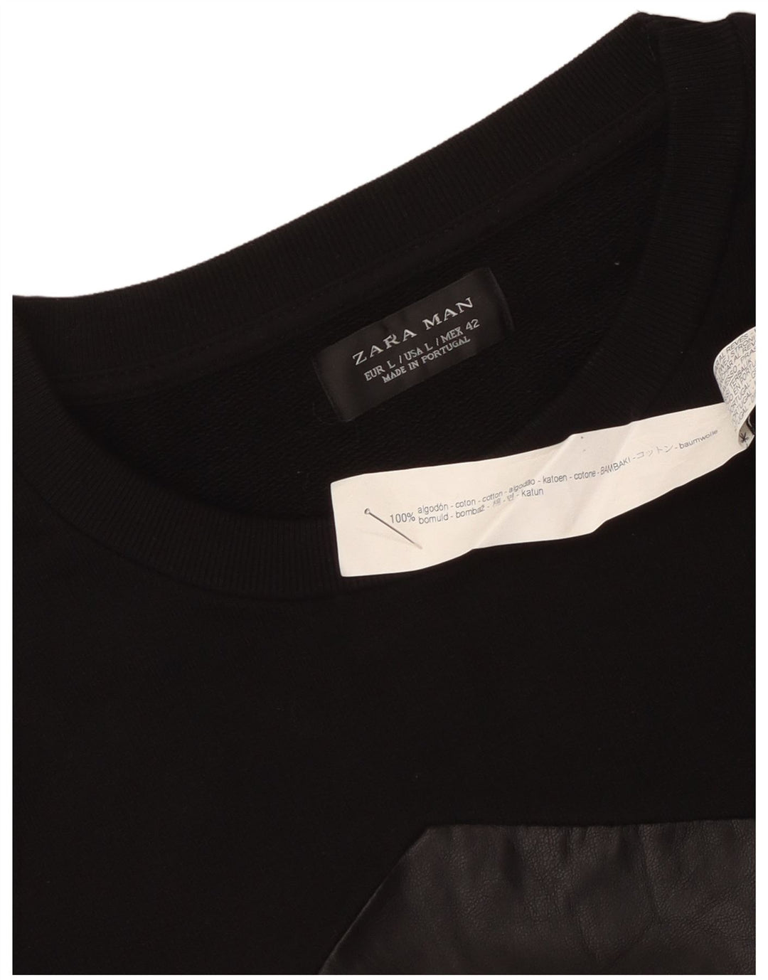 Zara Hombre Sudadera Jumper Large Negro Colorblock Algodón