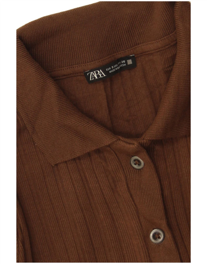 Zara Mujer Crop Cardigan Suéter UK 10 Small Marrón