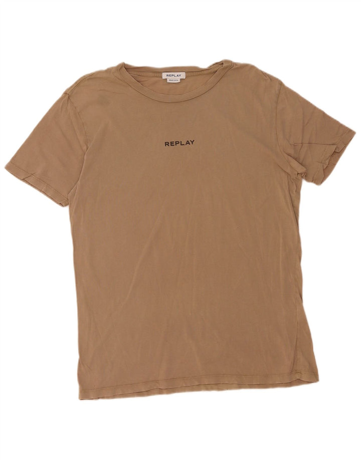 Replay Camiseta Hombre Top Large Beige Algodón