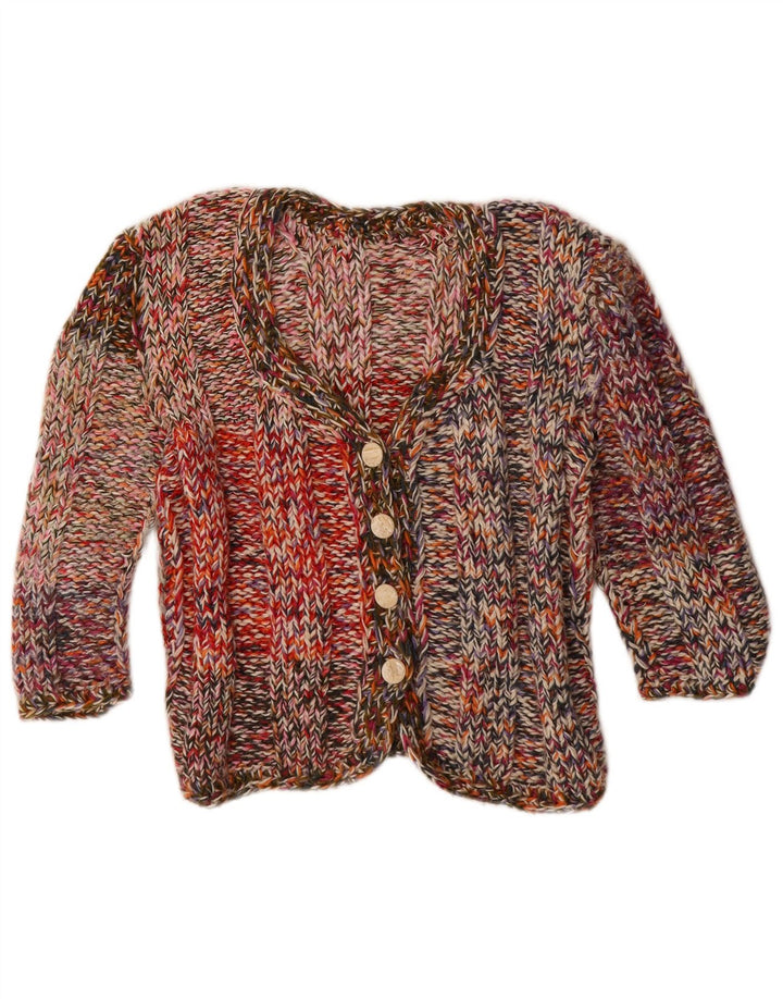 Vintage mujer 3/4 manga cardigan suéter Reino Unido 12 medio multicolor