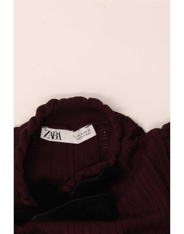 Zara Blusa de Manga Larga para Mujer Top UK 42 Medium Borgoña