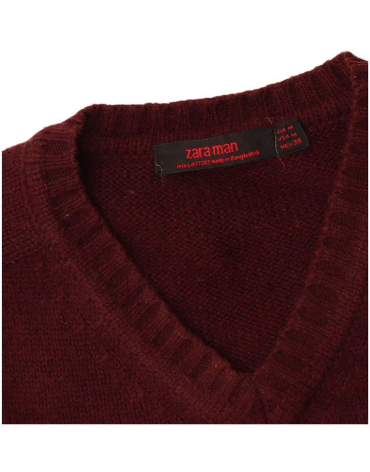 Jersey de Cuello en V para Hombre Zara Talla M Burdeos