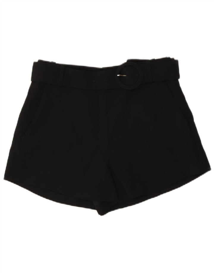 Zara Mujer Pantalones Cortos Chinos De Cintura Alta Pequeño W26 Poliéster Negro