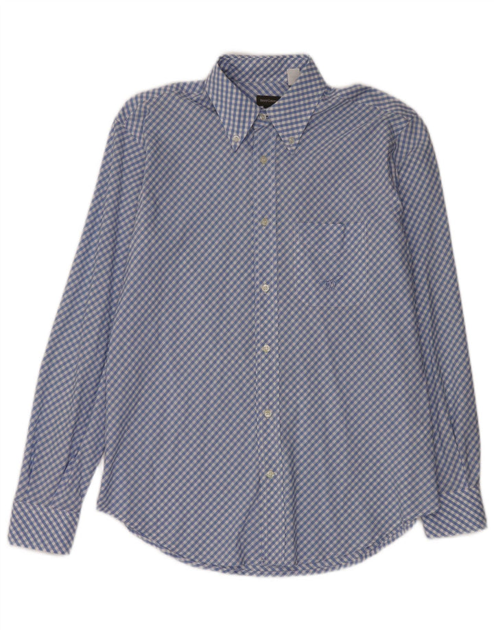 HENRY COTTONS Camisa para hombre Talla 40 Algodón a cuadros azul medio