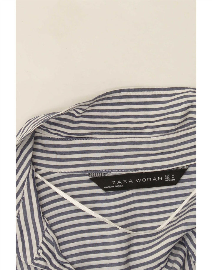 Zara Camisa Mujer UK 40 Mediano Azul Marino Rayas Pintadas