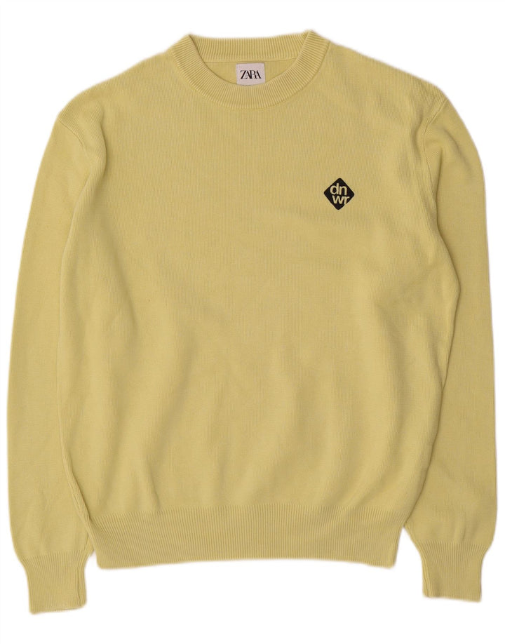 Zara Hombre Jersey Cuello Redondo Jersey Algodón Amarillo Medio