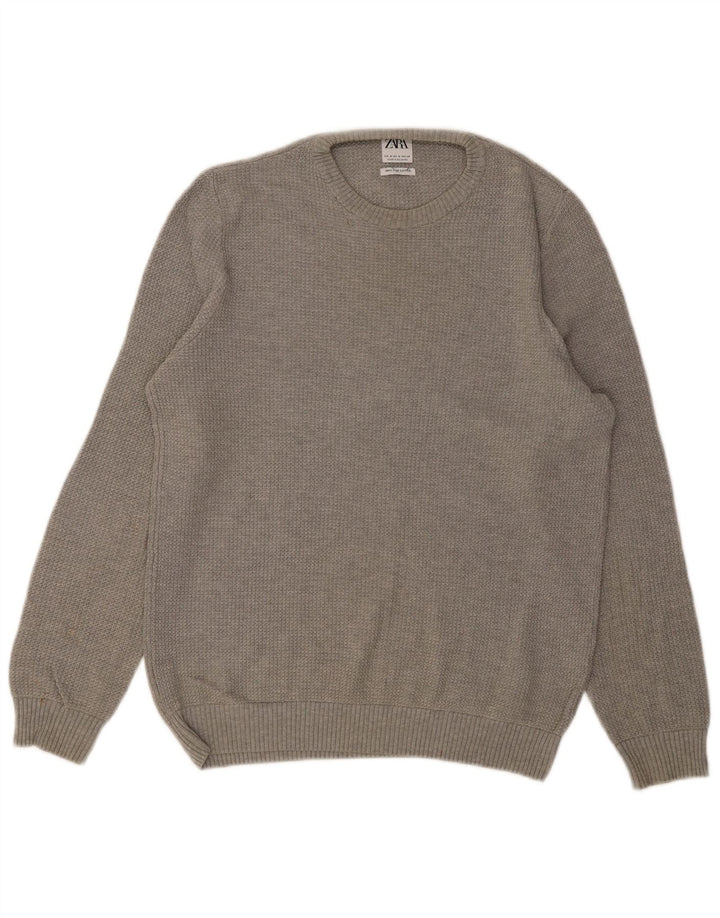 ZARA Hombre Jersey Cuello Redondo Algodón Gris Medio
