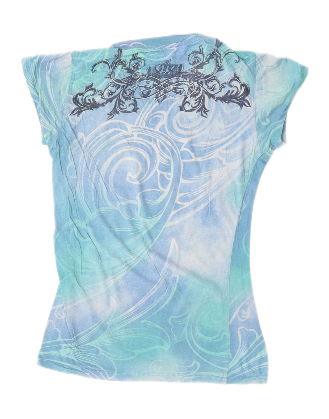 HARD ROCK CAFE Camiseta gráfica de alta costura para mujer Top UK 8 Small Blue Tie Dye