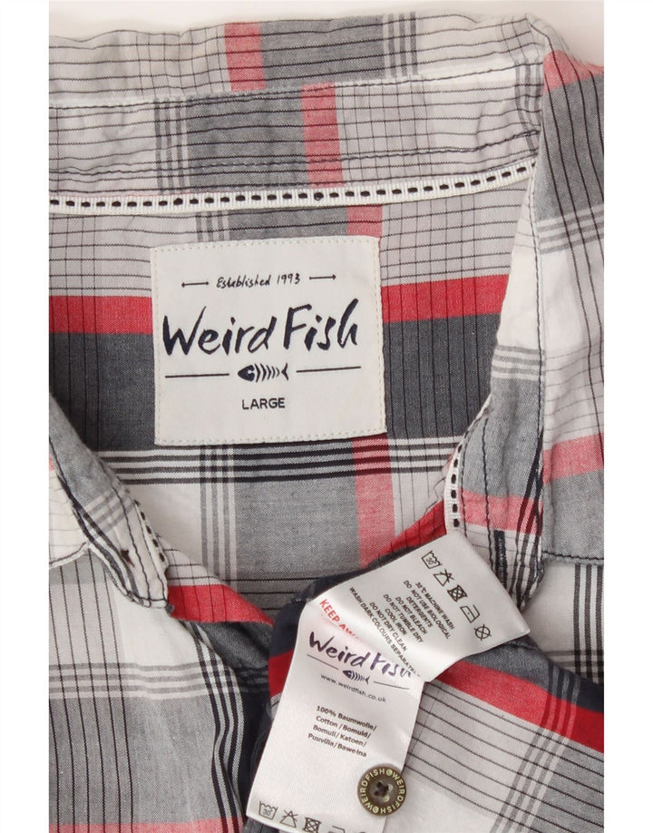 Weird Fish Camisa de manga corta para hombre de algodón a cuadros azules grandes